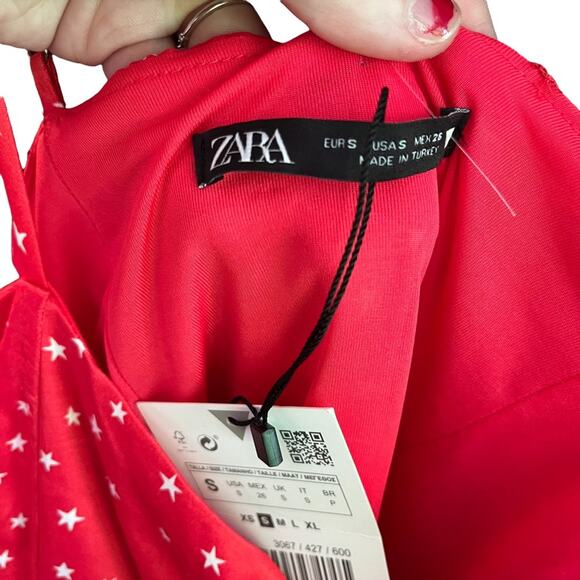 New Zara Red Lace Up Satin Effect Star Print Bodysuit Women's - Picture 11 of 11